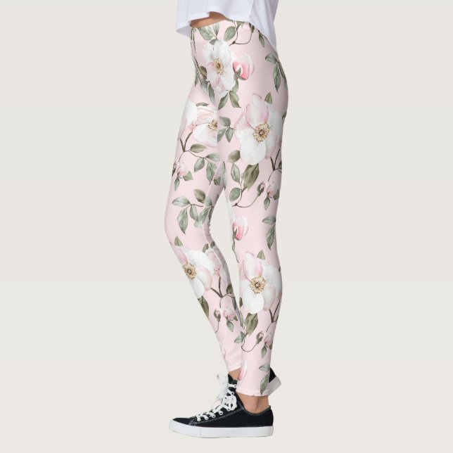 Leggings Jolies Fleurs Blanches Roses   (Gauche)