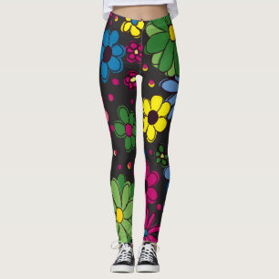 Leggings Jolies fleurs colorées sur fond noir
