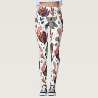 Leggings jolies fleurs d'animaux et art motif feuille