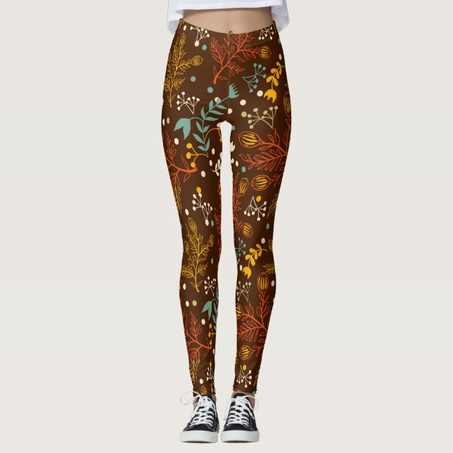 Leggings Jolies fleurs d'automne sur un Arrière - plan Brow (Devant)