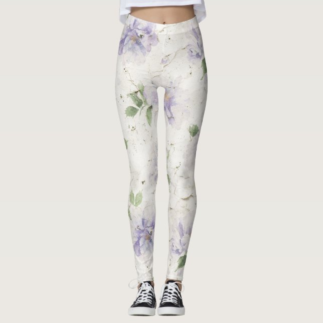 Leggings Jolies fleurs de lavande violette (Devant)