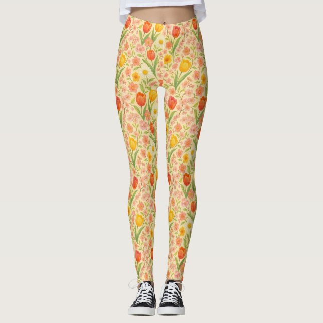 Leggings Jolies fleurs de Pâques/printemps à motifs (Devant)