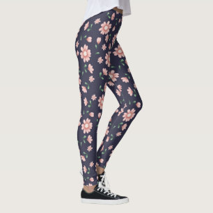 Leggings Jolies Fleurs Roses Sur La Marine