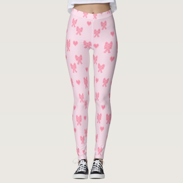 Leggings  Jolies Nœuds Roses et Cœurs Coque (Devant)