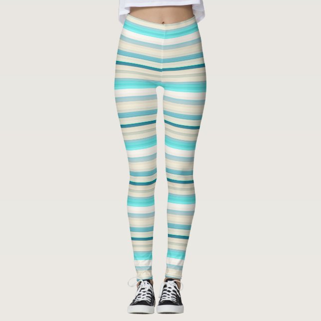Leggings Jolies rayures aqua blanc (Devant)