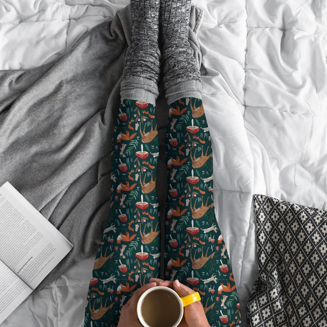 Leggings Jolis Animaux de la Forêt de Noël Verte (Cute Woodland Animals Green Christmas Forest Leggings)