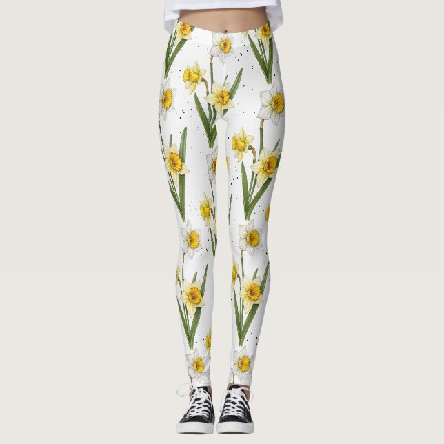 Leggings Jonquille Floral de Printemps en Jaune et Vert 2 (Devant)