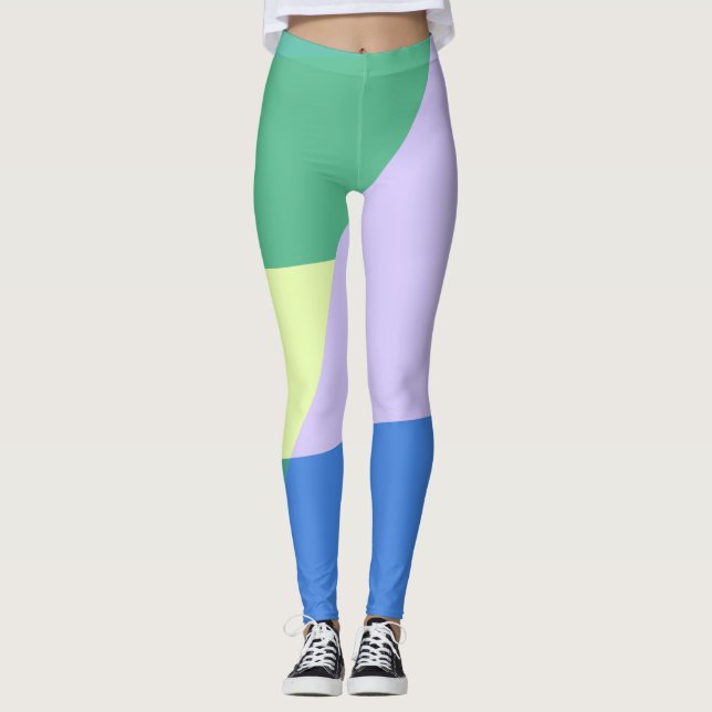 Leggings Jouer Abstrait Pastel Couleur Bloc Lavande Vert (Devant)