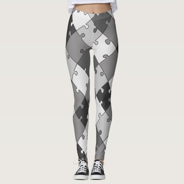 Leggings Jouer Diagonal Jigsaw Puzzle Gris Tones (Devant)