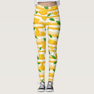 Leggings Jouer Motif de tranche orange avec Feuilles verts