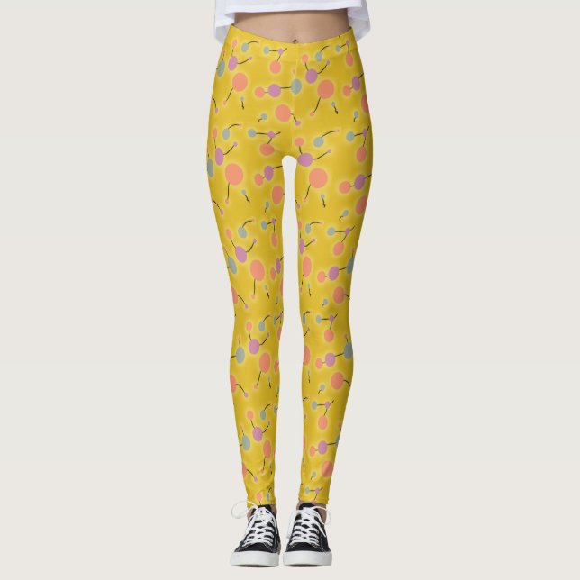 Leggings Jouer Rétro Petites Molécules Universe Rose Jaune (Devant)