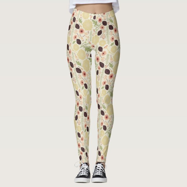 Leggings Jouer rose vert fleurs Motif (Devant)