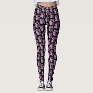 Leggings Jour De La Mort Du Crâne De Sucre Noir Rose Floral