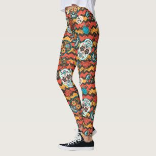 Leggings Jour des crânes de sucre morts, zigzag