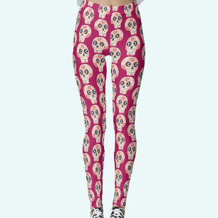 Leggings Jour du crâne de sucre du rose magenta mort
