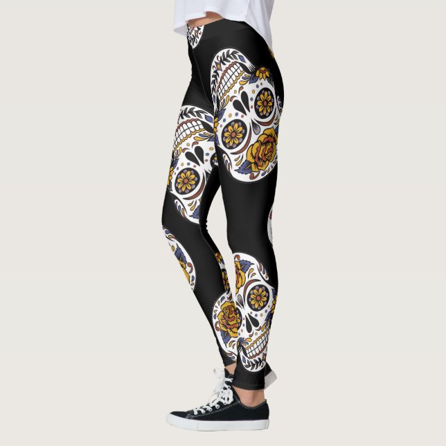 Leggings Jour du crâne rose mort motif Halloween (Gauche)
