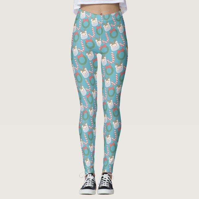 Leggings Joy Polar Ours Masque Motif Blue Holiday (Devant)