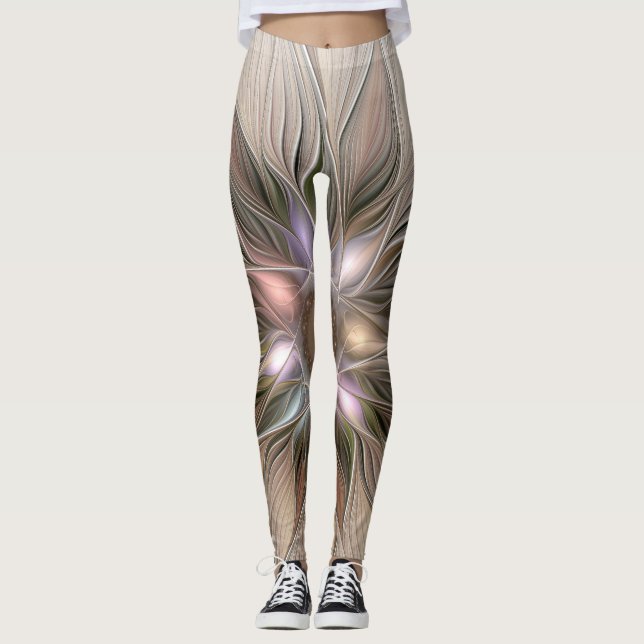 Leggings Joyeuse Fleur Abstrait Beige Brown Floral Fractal (Devant)
