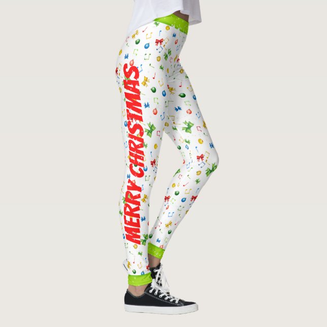 Leggings Joyeuses fêtes rubans de Noël et notes musicales (Droite)