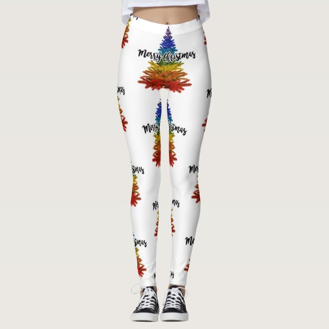 Leggings joyeux arc-en-ciel arbre de noël (Devant)