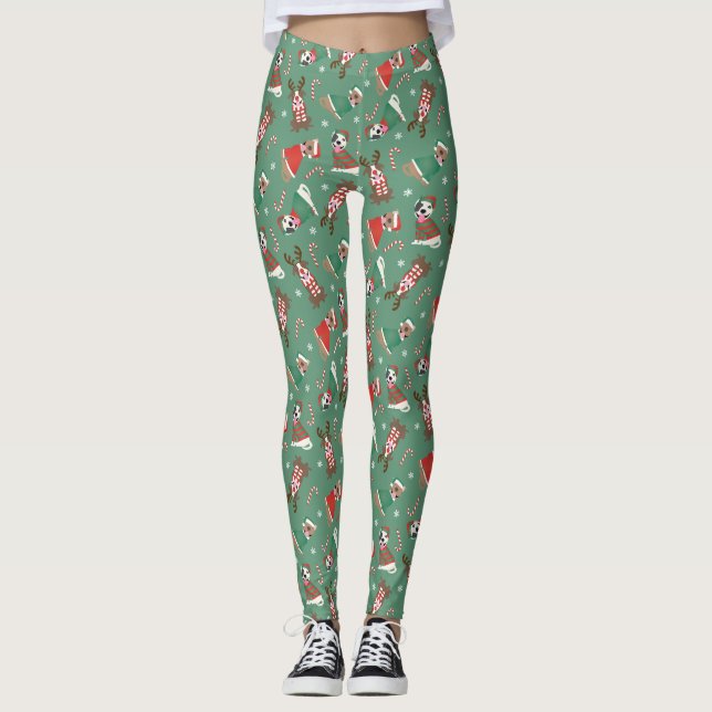Leggings Joyeux Chiens taureaux de marque de Noël (Devant)