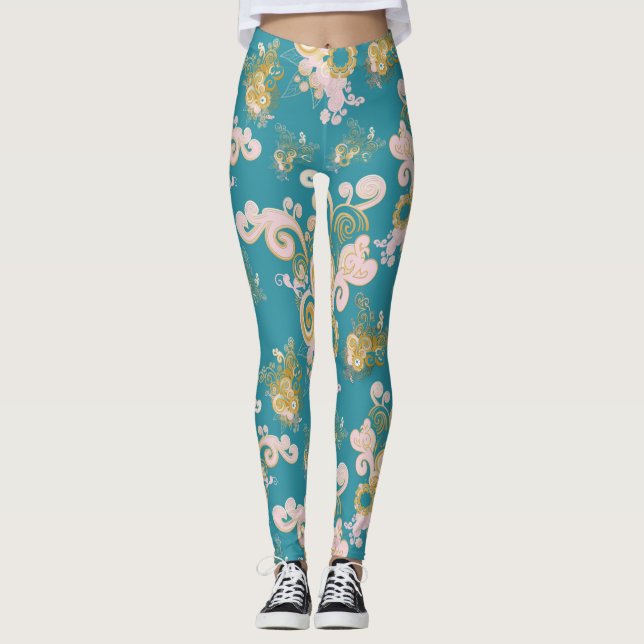 Leggings Joyeux dessin de pétales de fleurs abstraites (Devant)
