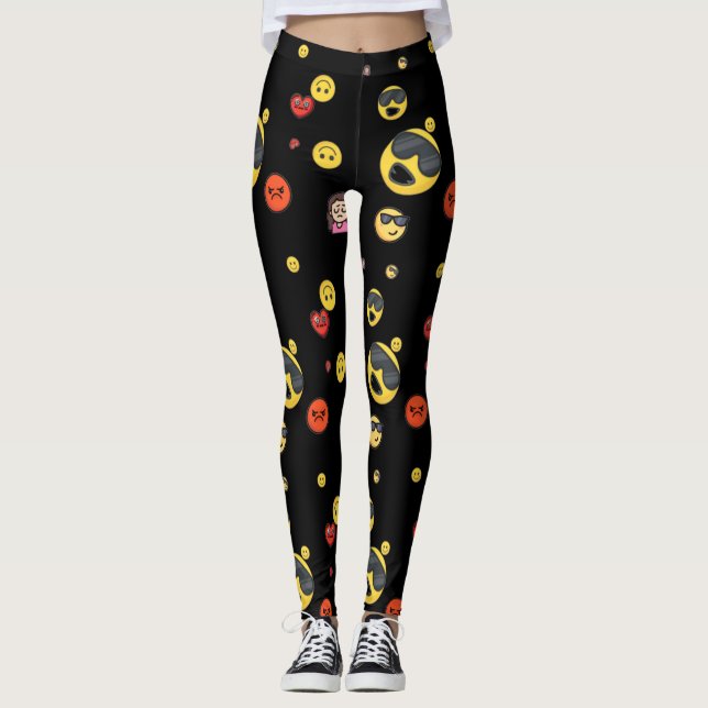 Leggings Joyeux, en colère, amour, fille émoticônes (Devant)