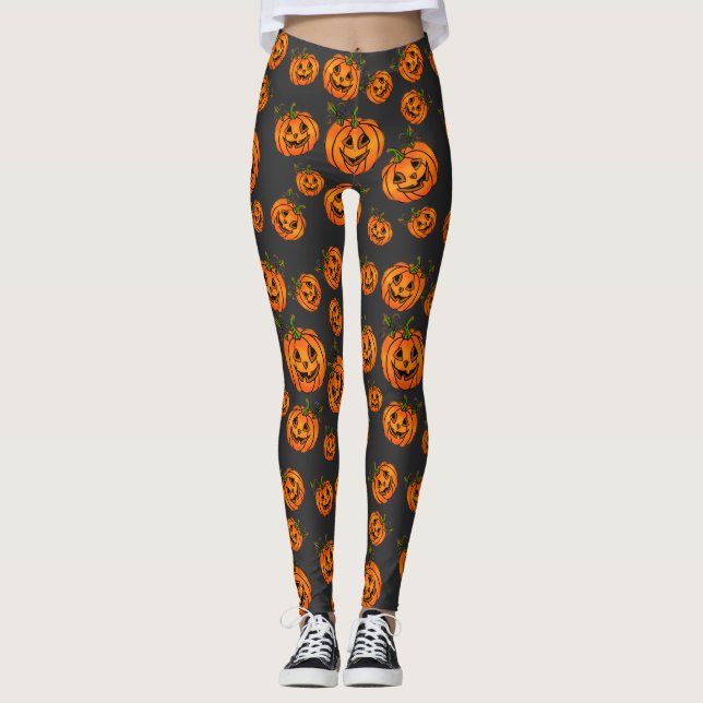 Leggings Joyeux Halloween jack-o-lanterne, tour à traiter (Devant)
