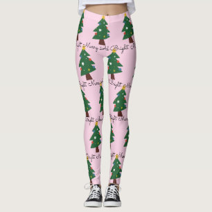 Leggings Joyeux Joyeux Peint Et Arbres De Noël Lumineux Sur