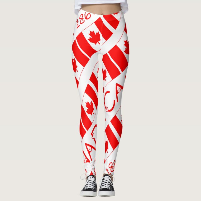 Leggings Joyeux Motif de feuille d'érable de la fête du Can (Devant)