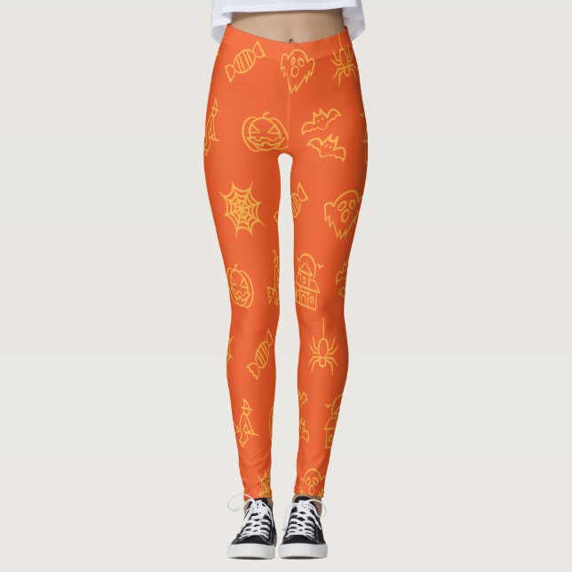 Leggings Joyeux motif d'Halloween déplaisant - Orange (Devant)