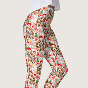 Leggings Joyeux Noël Chapeau de Père Noël Design Chien - Bl
