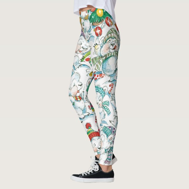 Leggings Joyeux Noël dessin animé ours polaire manchot fête (Gauche)