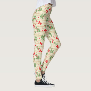 Leggings Joyeux Noël, Holly, Berries et Red Bows