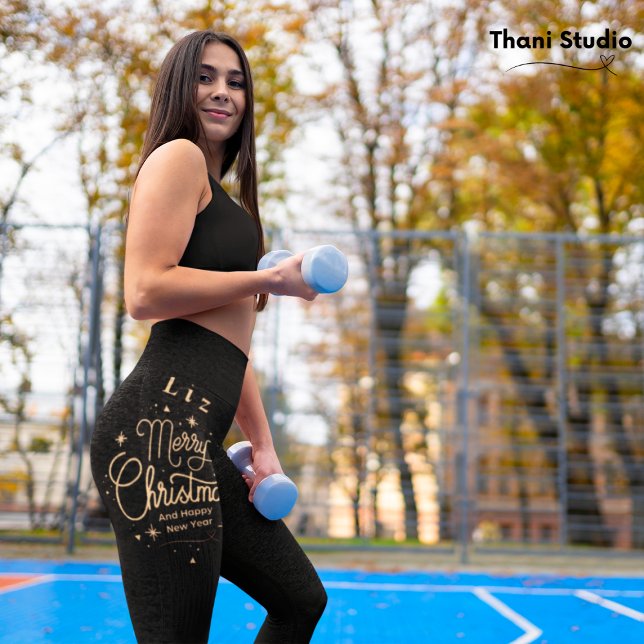 Leggings Joyeux Noël Joyeux Nouvel An Moderne Noir & Or (Créateur téléchargé)