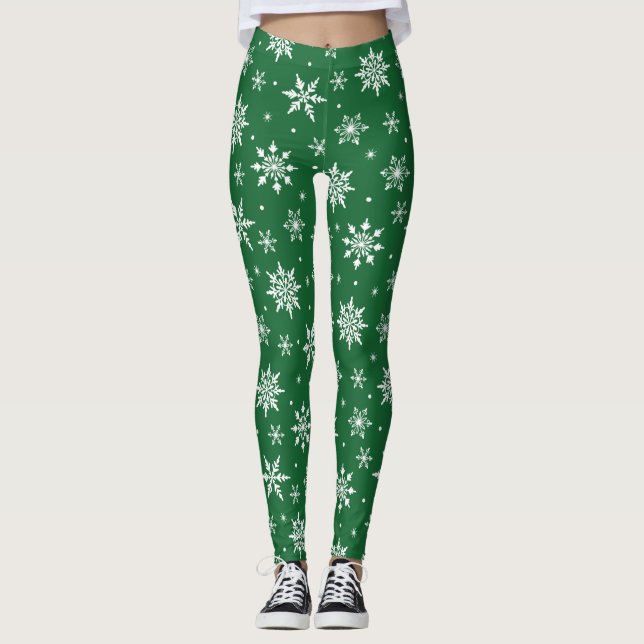 Leggings Joyeux Noël Snowflakes Motif vert (Devant)
