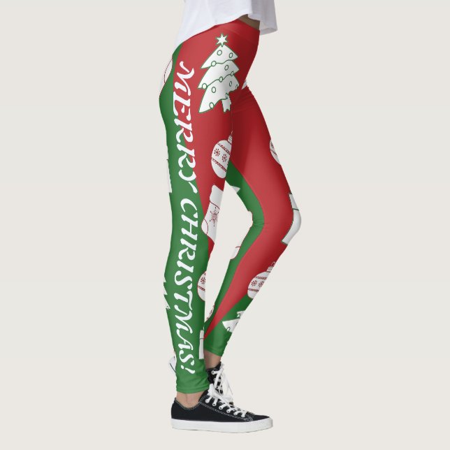 Leggings Joyeux Noël vert et rouge, jambes des femmes (Droite)