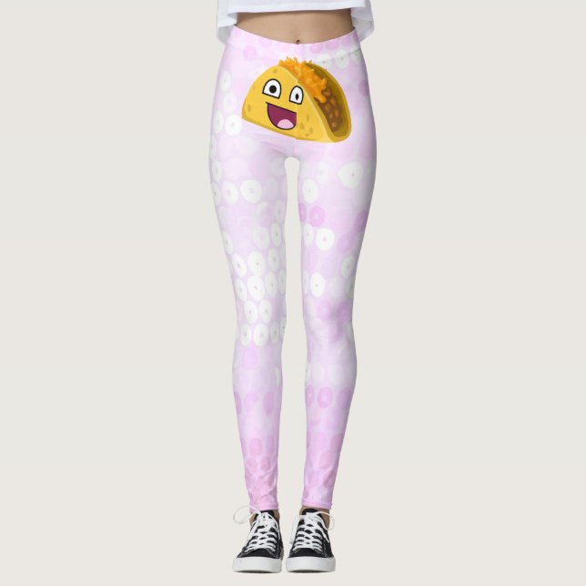 Leggings Joyeux taco sur motif faux paillettes rose (Devant)
