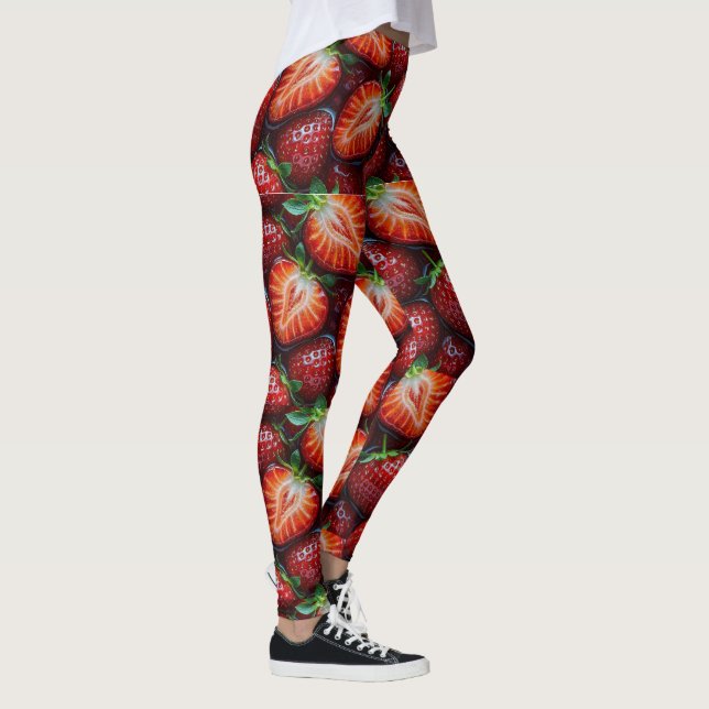 Leggings Juicy Fresh Red Strawberries Summer Fruit Pattern (Droite)