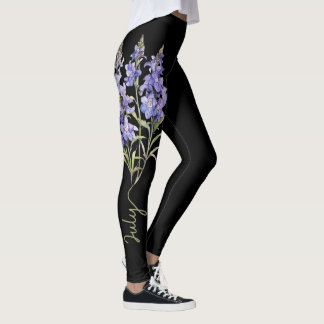 Leggings Juillet Fleur de naissance, Larkspur pourpre sur N
