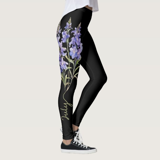 Leggings Juillet Fleur de naissance, Larkspur pourpre sur N (Droite)