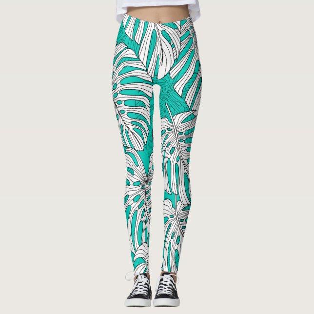 Leggings Jungle Feuille Tropical Floral sans fil (Devant)