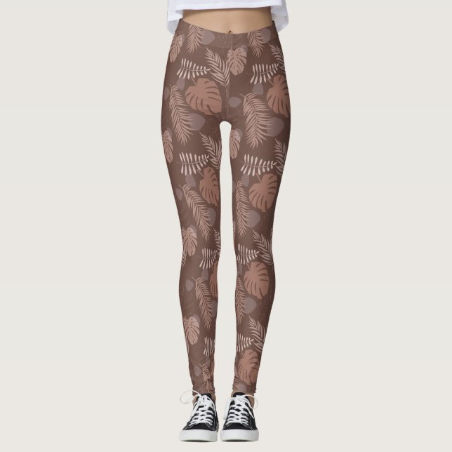 Leggings Jungle Monstera Mocha Mousse Café Brown (Devant)