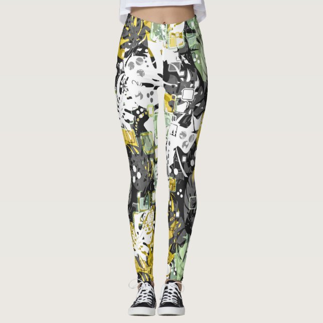 Leggings jungle tropicale sans joint exotique feuilles abst (Devant)