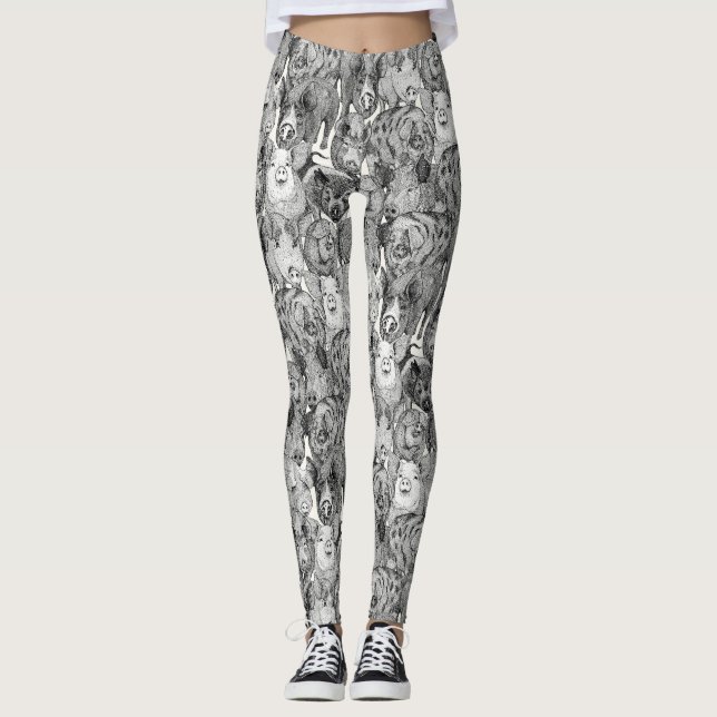 Leggings juste des cochons noirs demi-perle (Devant)