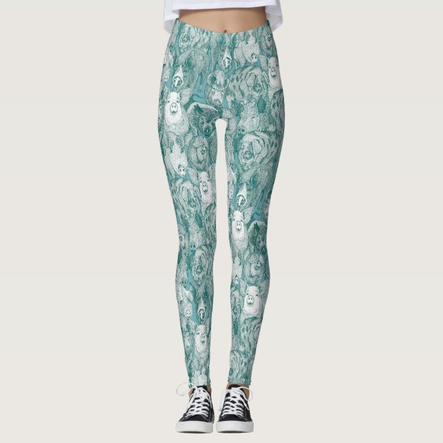 Leggings juste des cochons turquoise viridian (Devant)