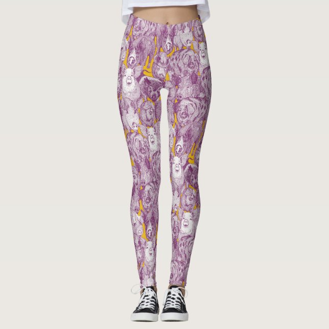 Leggings juste des cochons violet jaune (Devant)