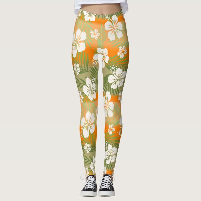 Leggings Kalani Tie Dye Mélange Hibiscus Tropical - Orange (Devant)