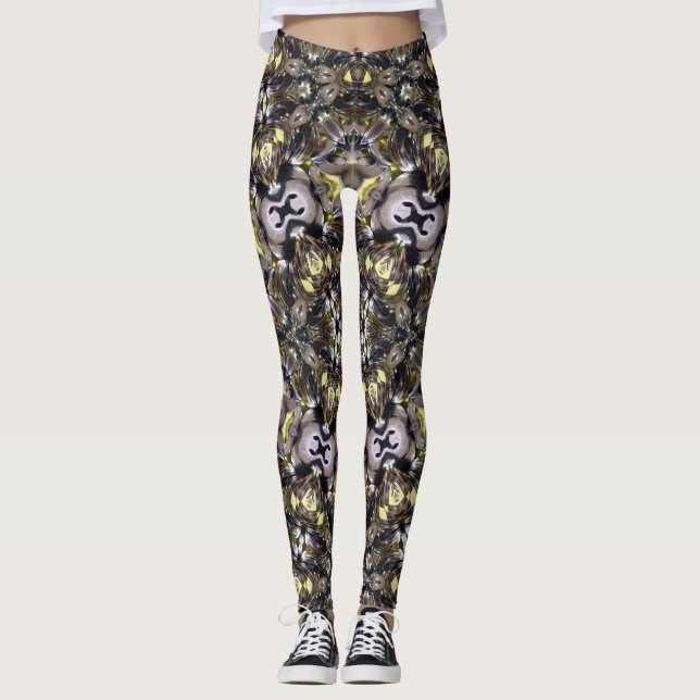 Leggings Kaleidoscope Brun Noir Gris Jaune Abstrait (Devant)