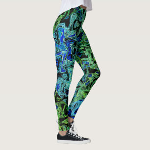 Leggings Kaleidoscope coloré Abstrait bleu noir vert noir